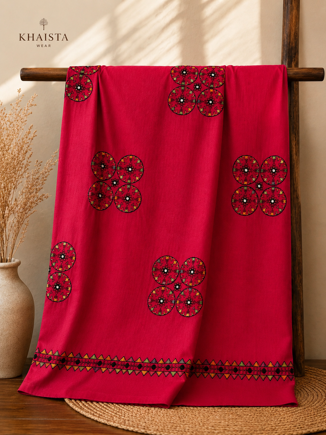 Crimson Élise Embroidered Chadar