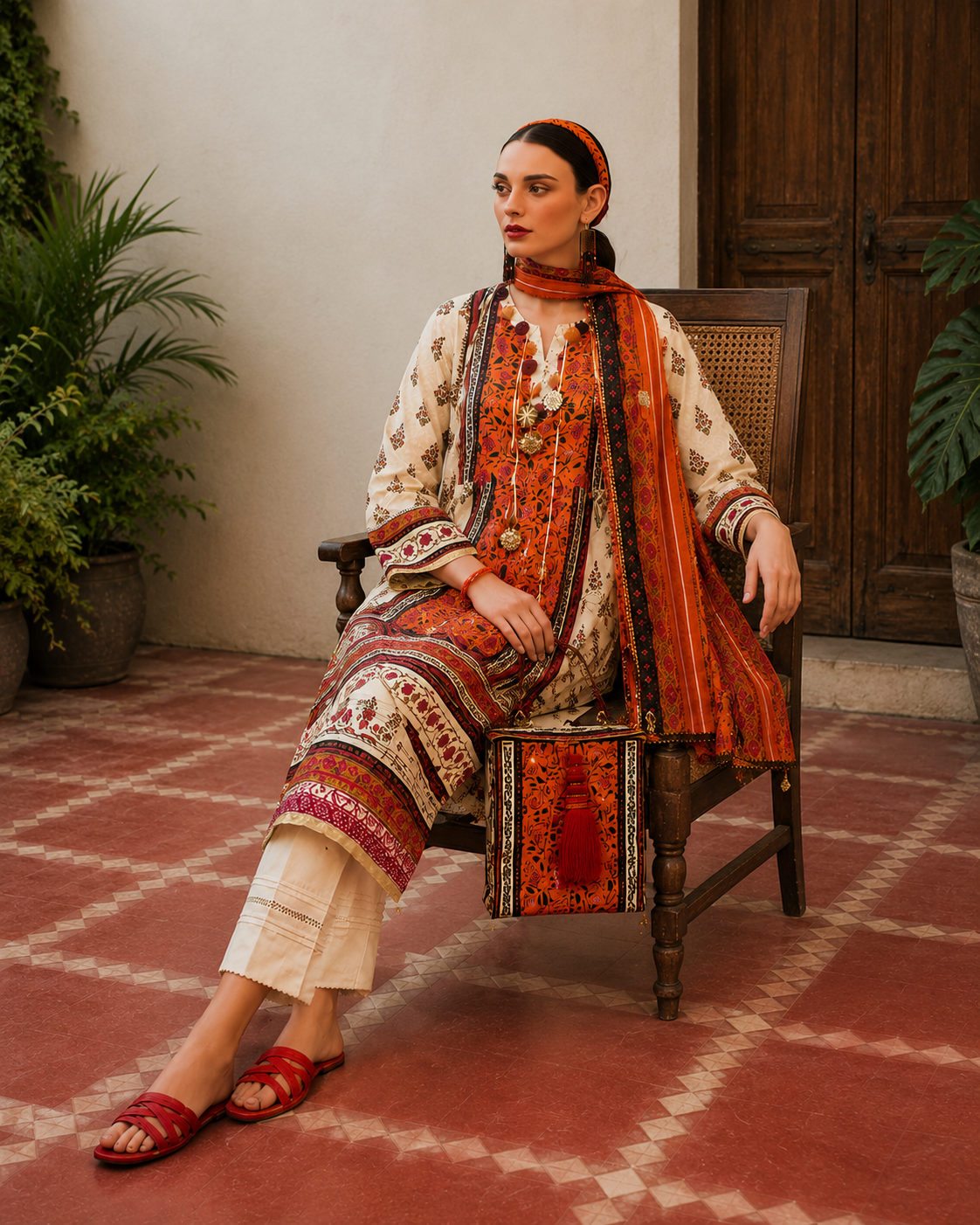 Terracotta Bloom Printed Lawn 3-Piece Suit