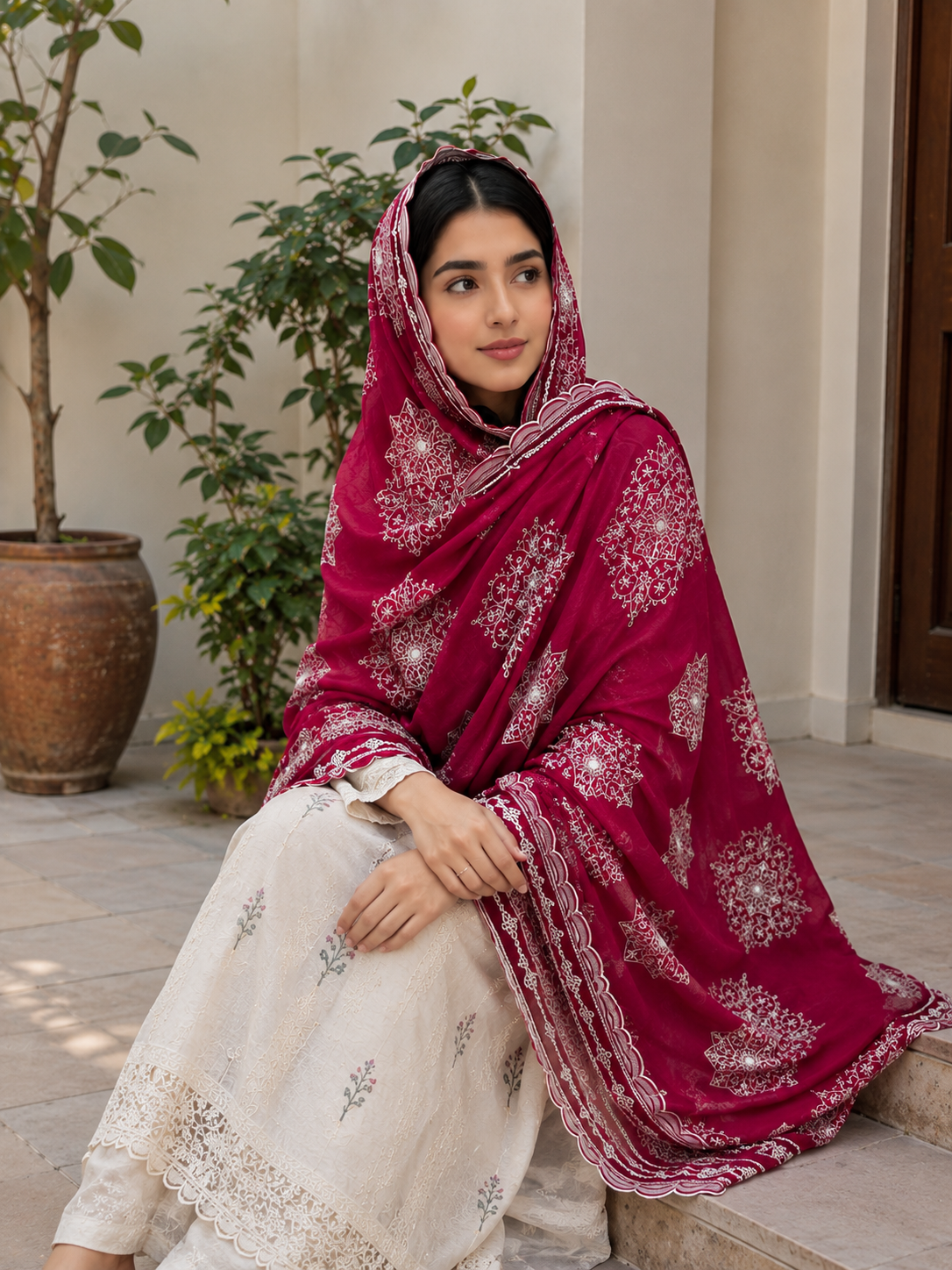 Crimson Noor Embroidered Chadar