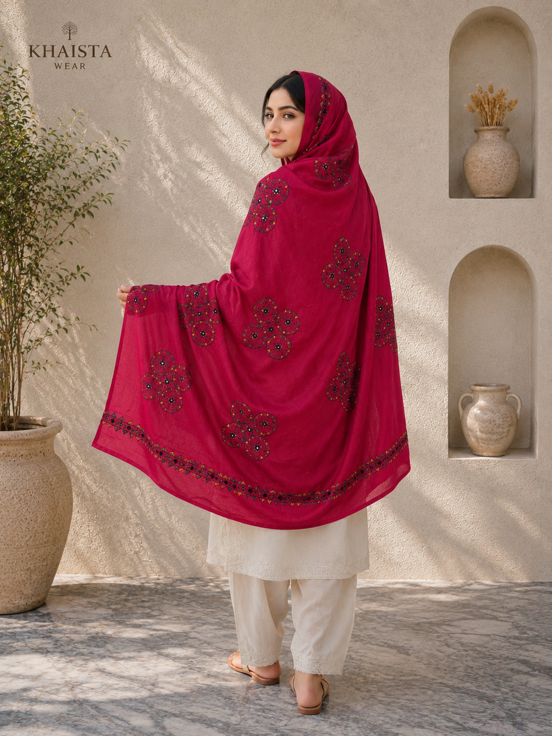 Crimson Élise Embroidered Chadar