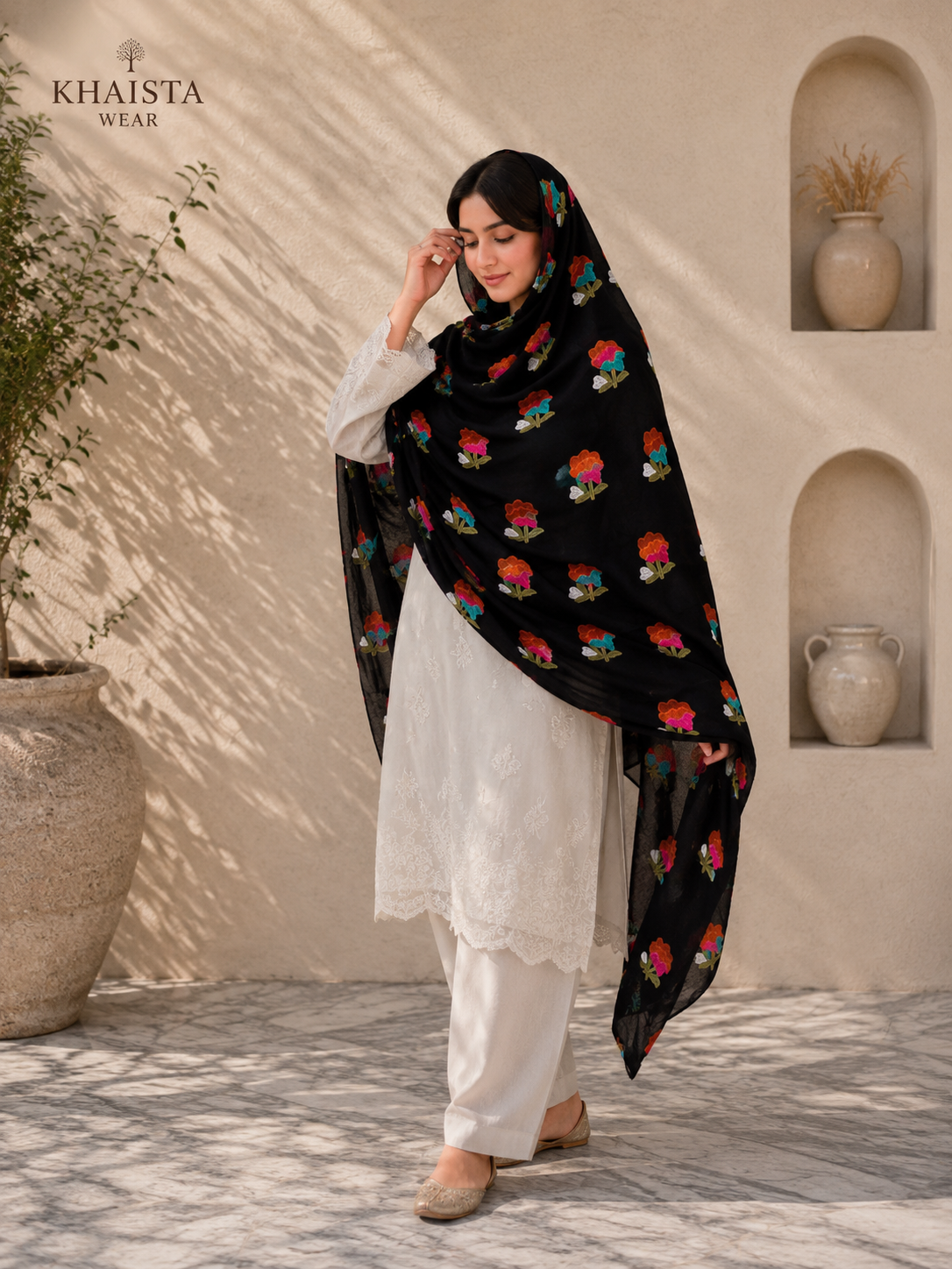 Midnight Bloom Embroidered Chadar
