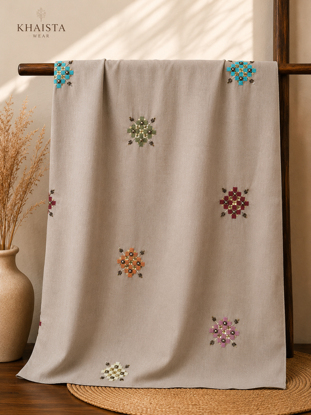 Taupe Reverie Handworked Chadar