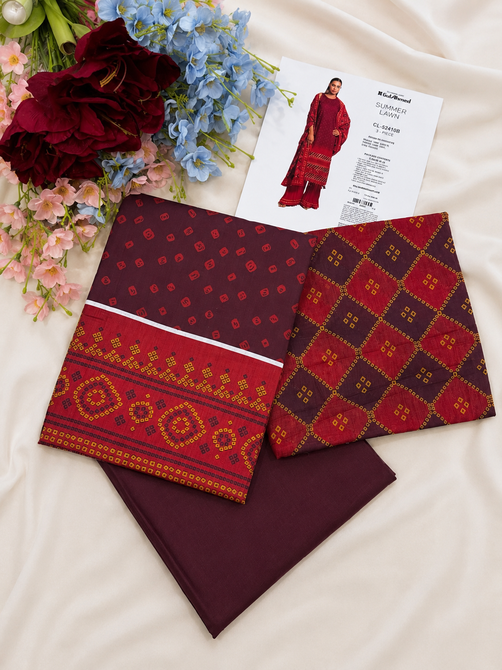 Crimson Reverie Printed 3-Piece Suit