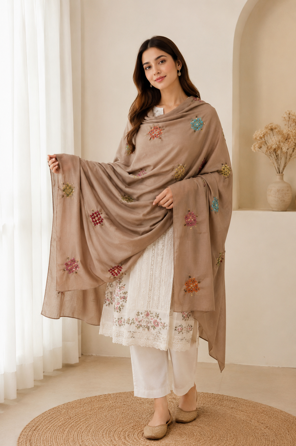 Taupe Reverie Handworked Chadar