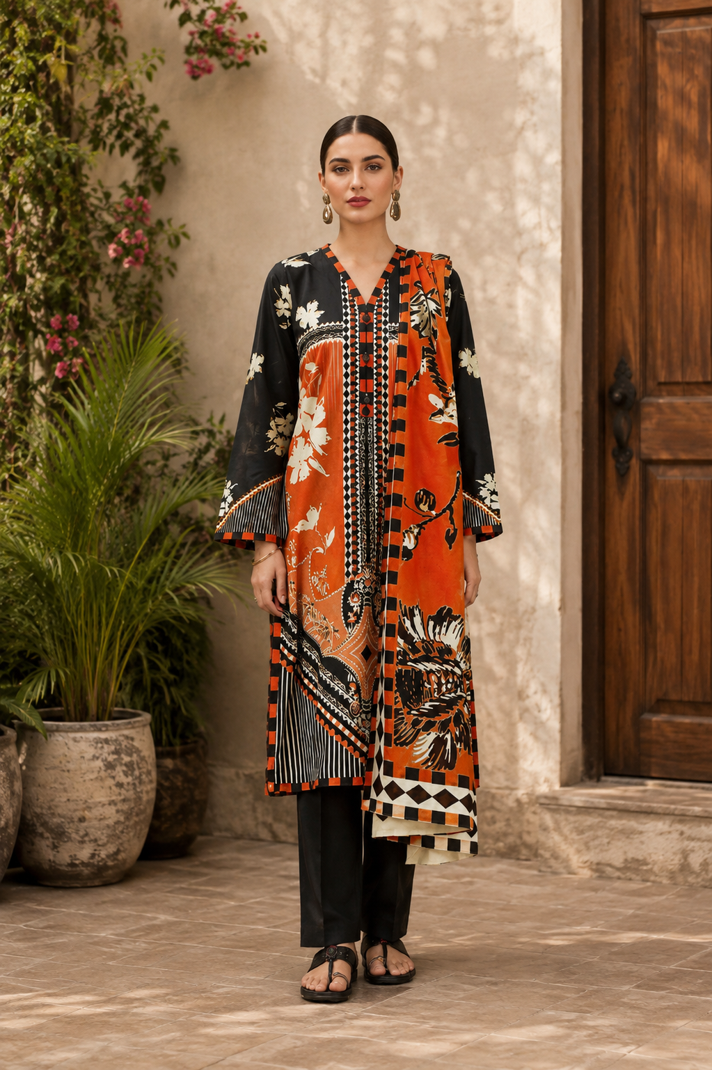 Noir Bloom Printed Lawn 3-Piece Suit