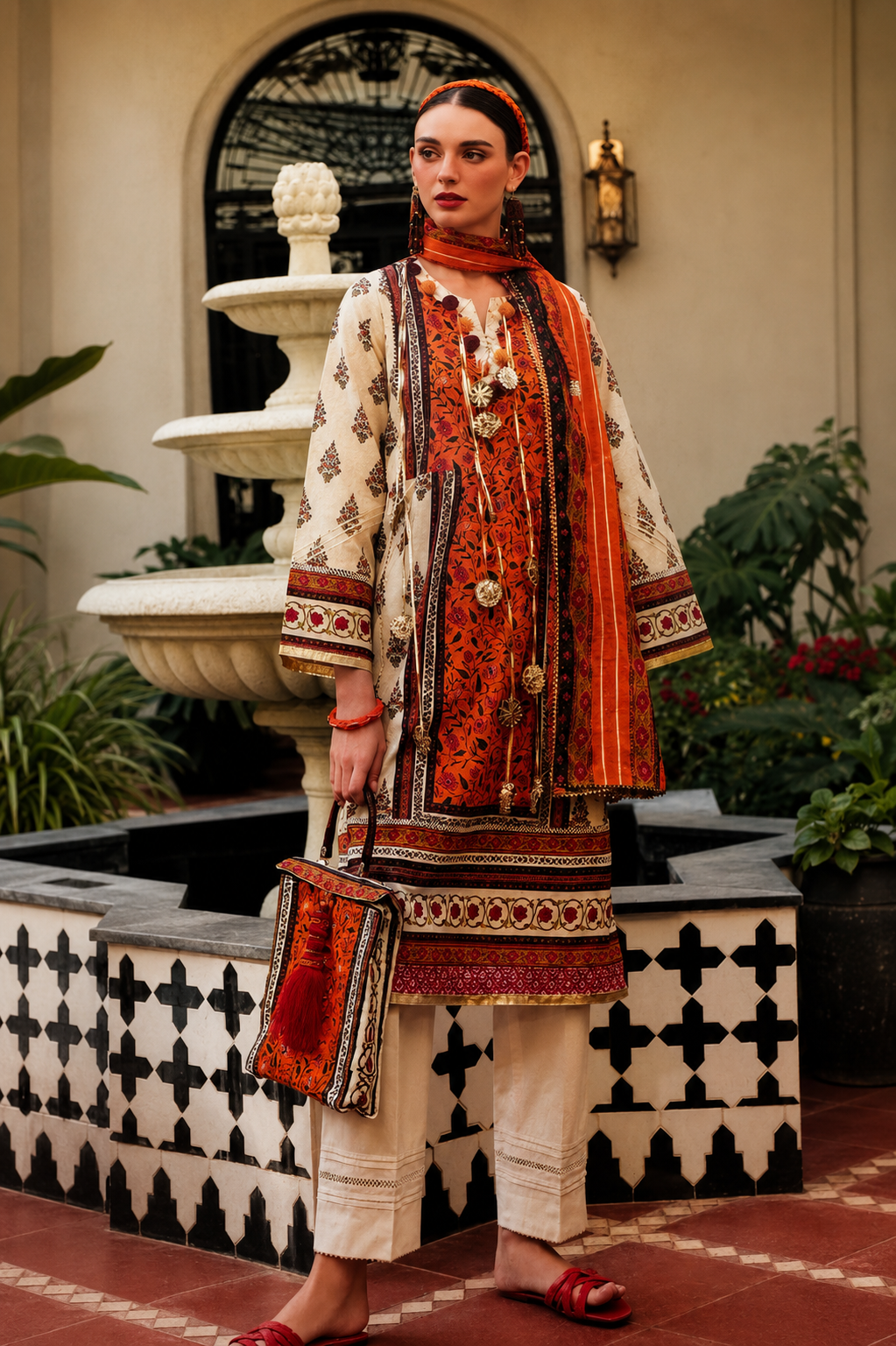 Terracotta Bloom Printed Lawn 3-Piece Suit