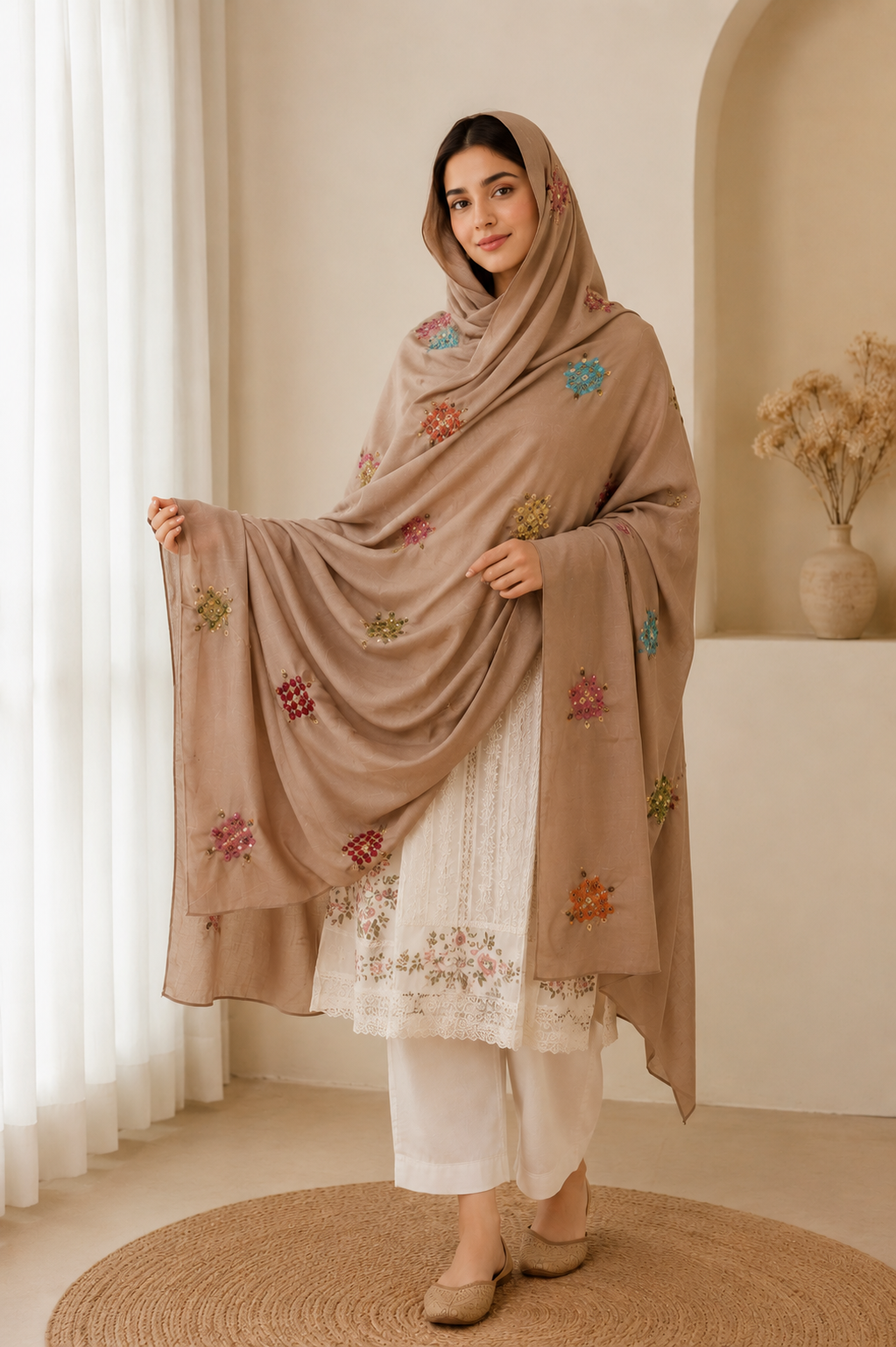 Taupe Reverie Handworked Chadar
