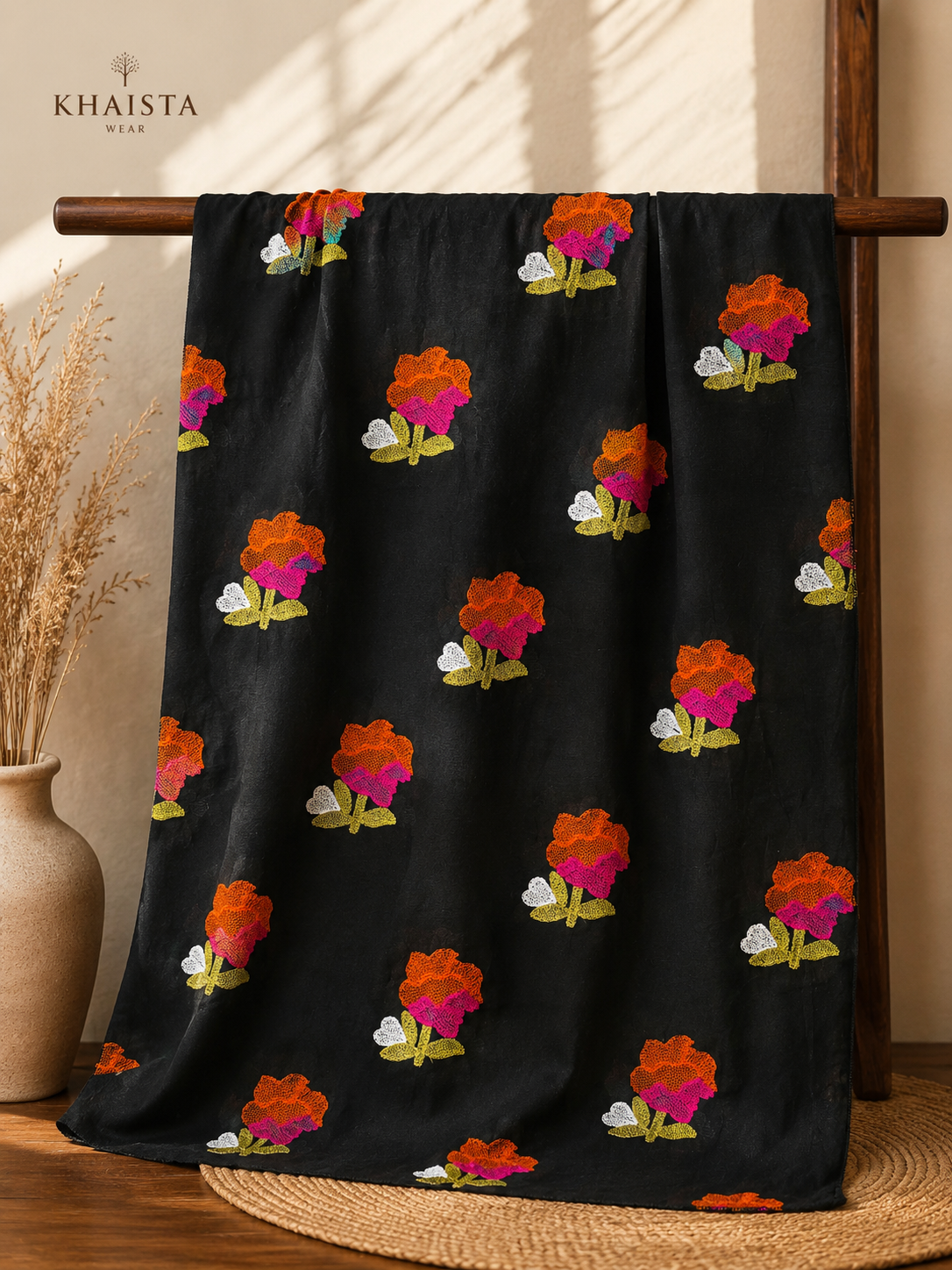 Midnight Bloom Embroidered Chadar
