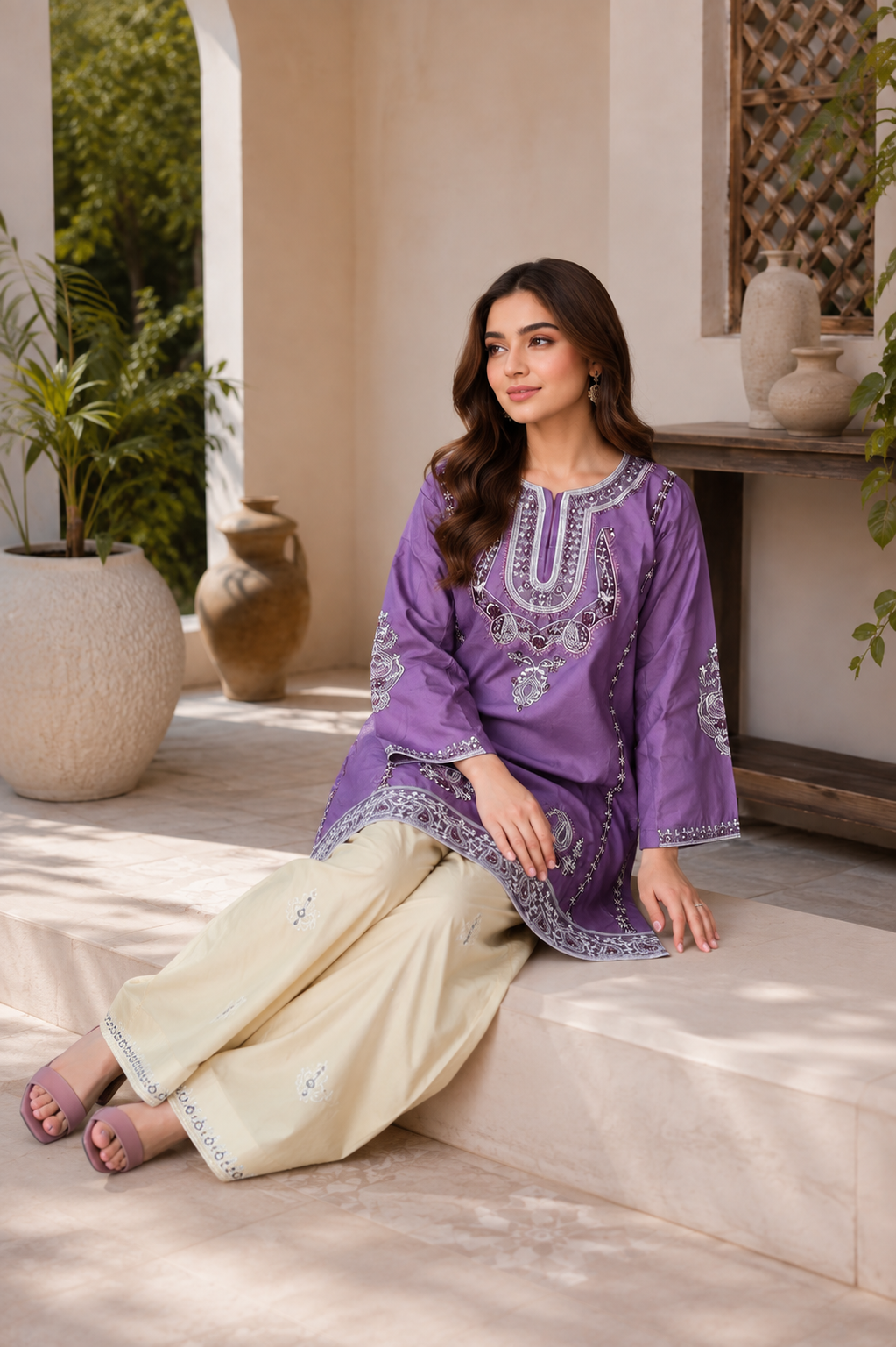 Lavender Muse 2PC Co-Ord Set With Farshi Trouser