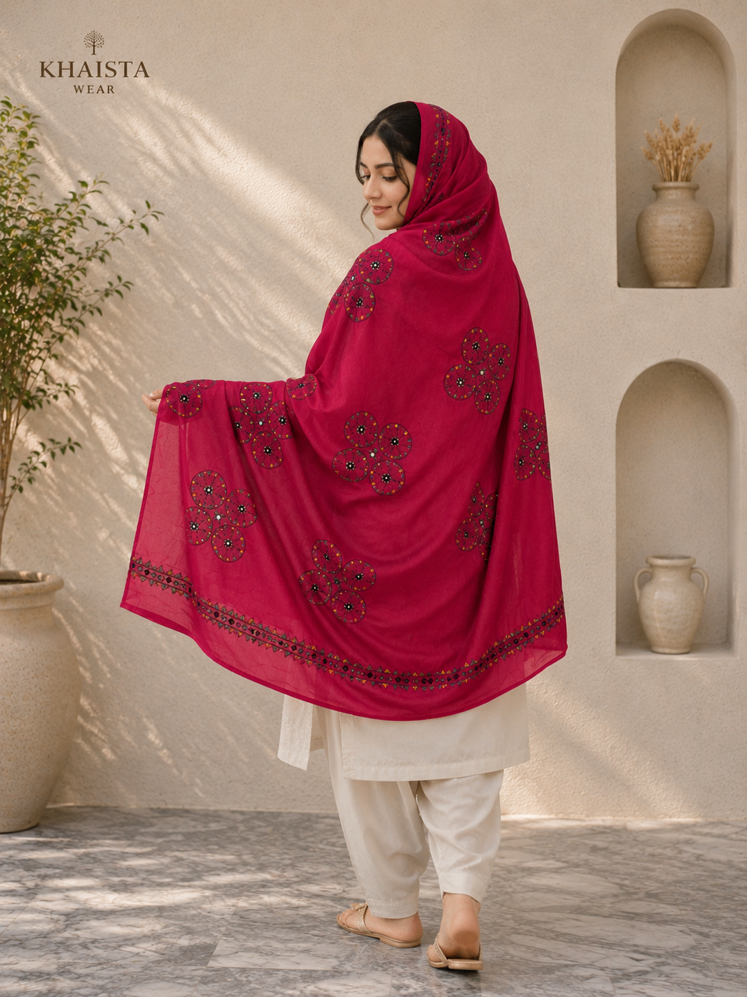 Crimson Élise Embroidered Chadar