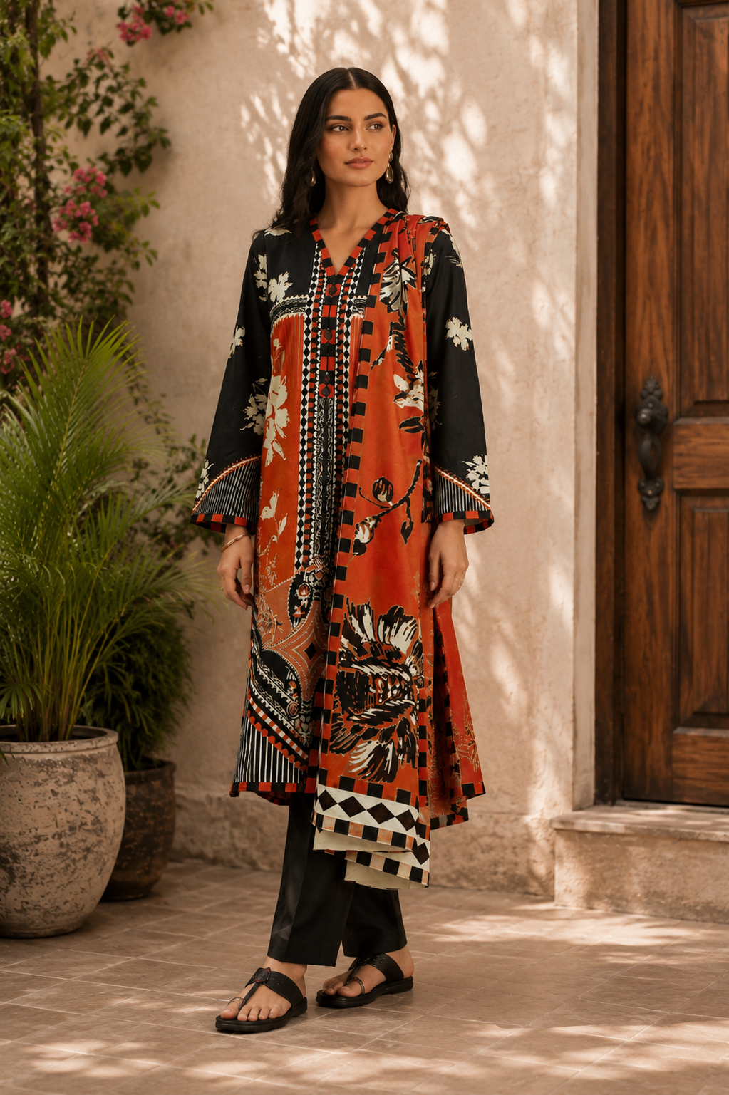Noir Bloom Printed Lawn 3-Piece Suit