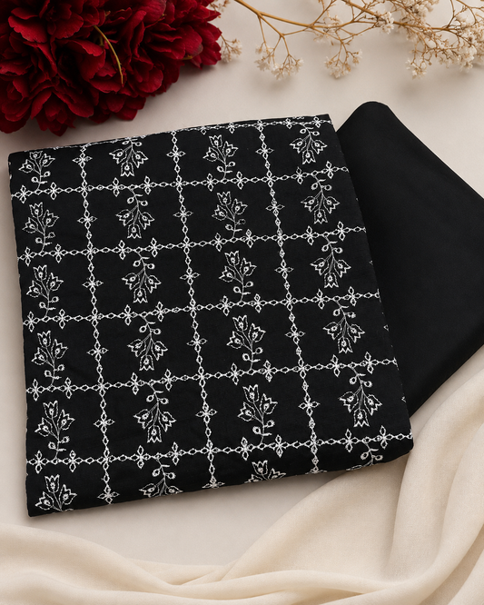 Noir Bloom Embroidered 2Pc in Black and White