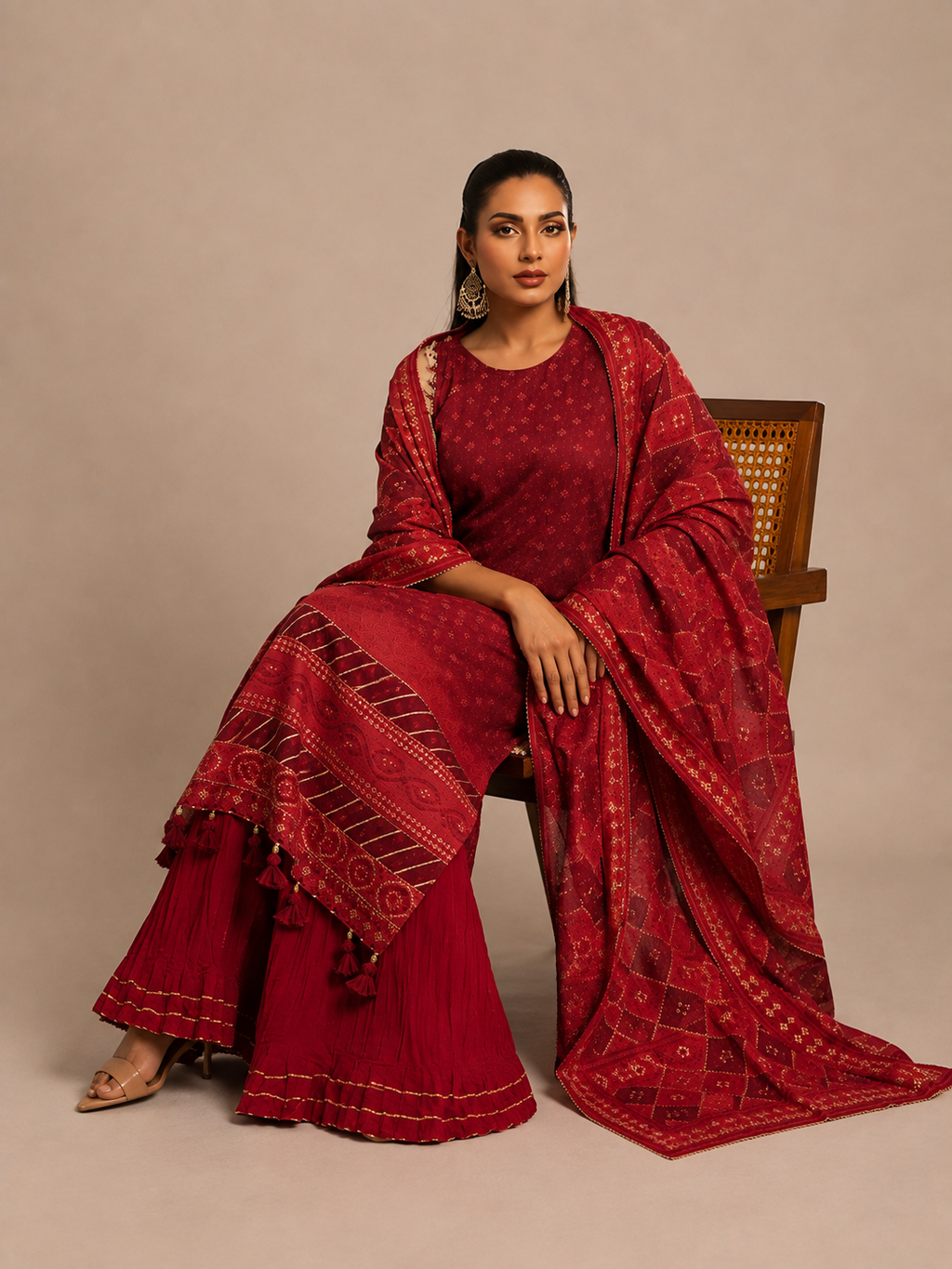 Crimson Reverie Printed 3-Piece Suit