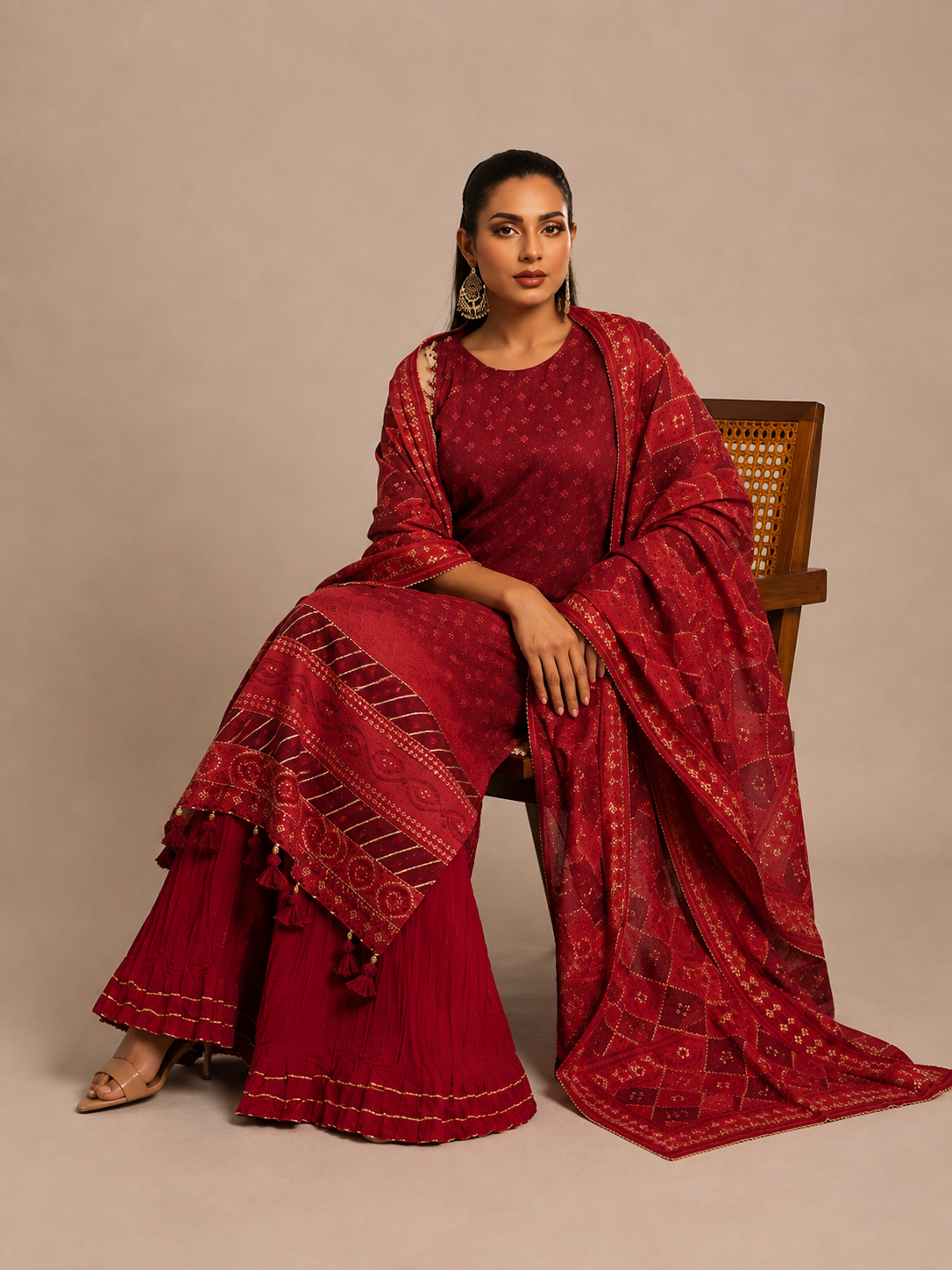 Crimson Reverie Printed 3-Piece Suit