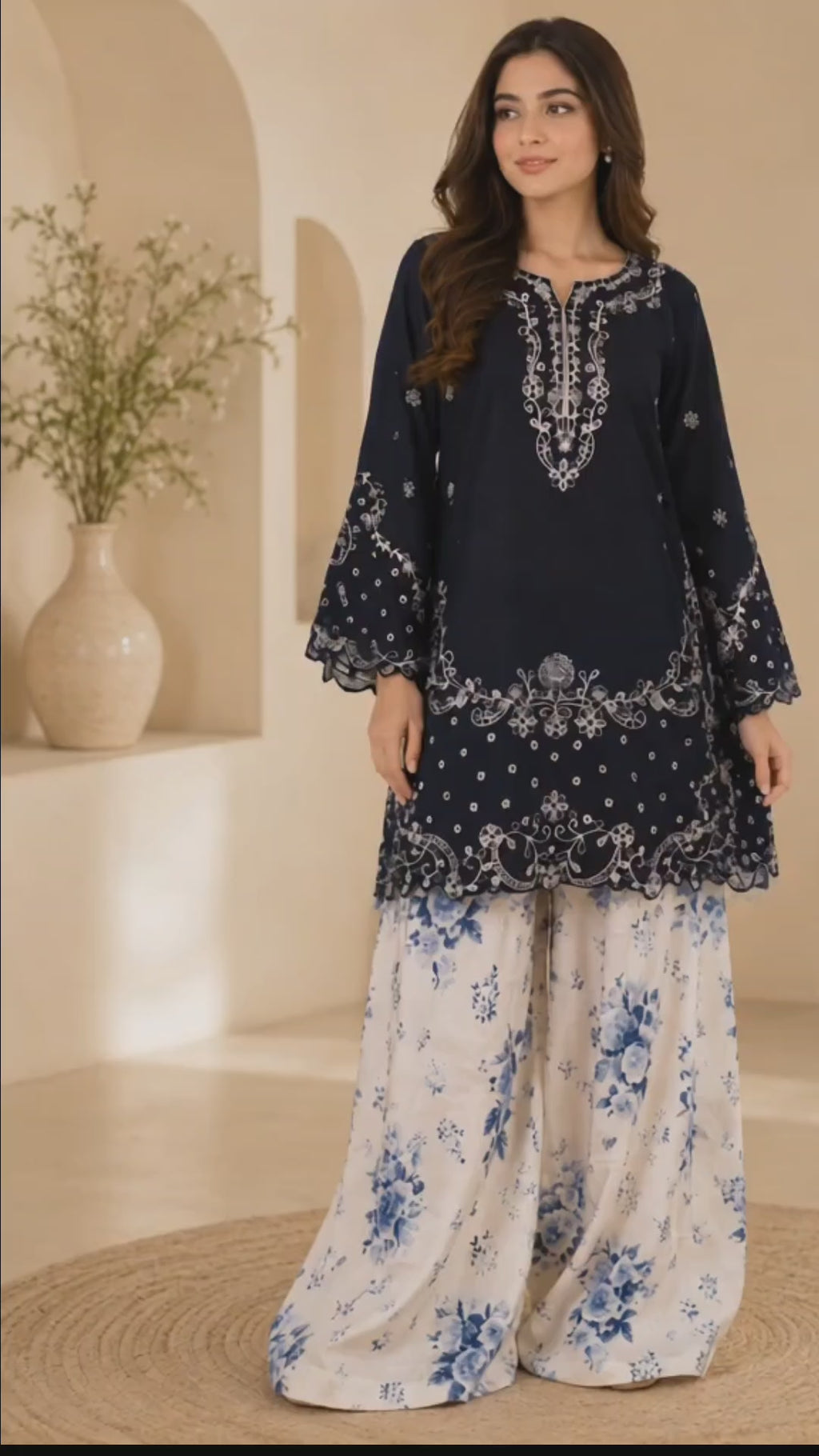 Deep Blue Embroidered 2PC Co-Ord Set