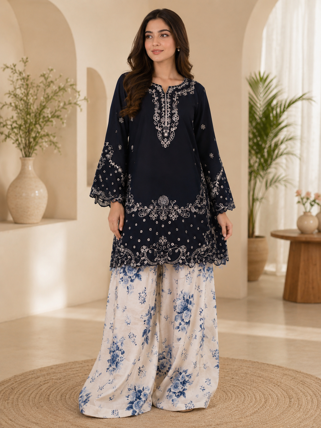 Deep Blue Embroidered 2PC Co-Ord Set