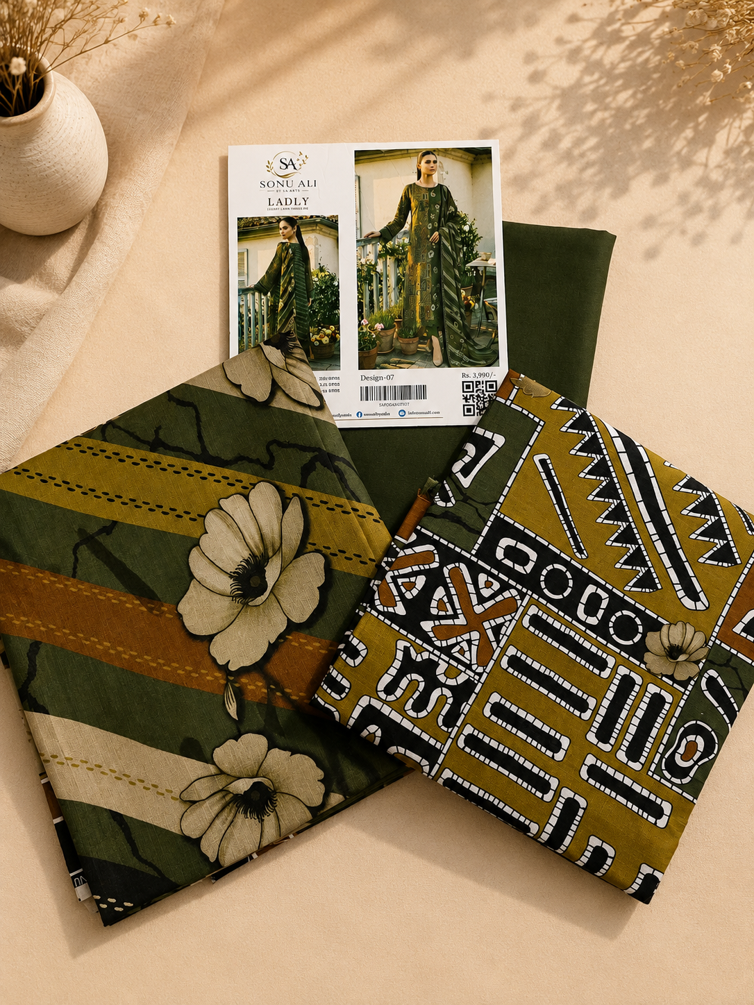 Olive Bloom 3PC Lawn Suit