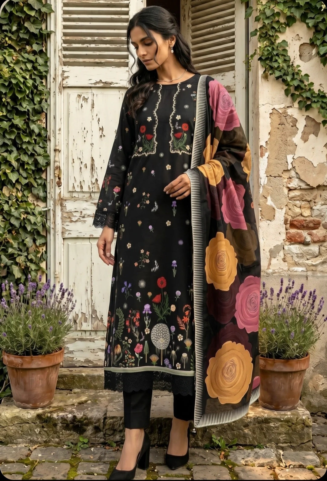 Midnight Bloom 3PC Lawn Suit